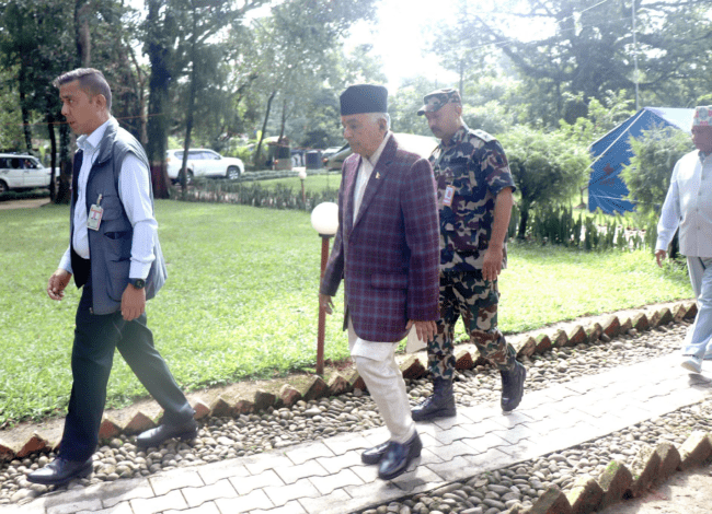 स्थलगत अवलोकनका लागि बाढी प्रभावित क्षेत्र पुगे राष्ट्रपति